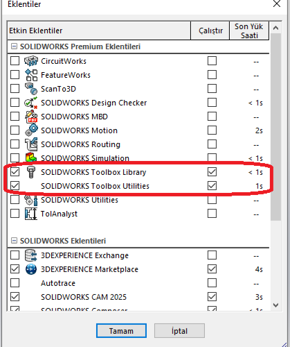 SOLIDWORKS Toolbox Rulman Hesaplayıcı
