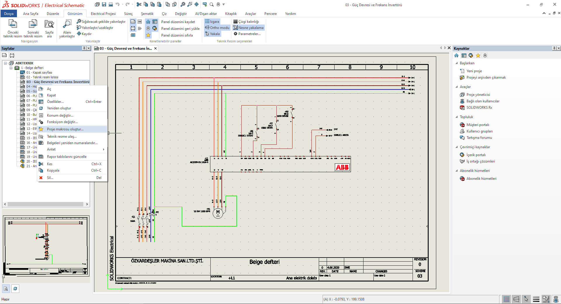 SOLIDWORKS Electrical Proje makrosu oluşturma